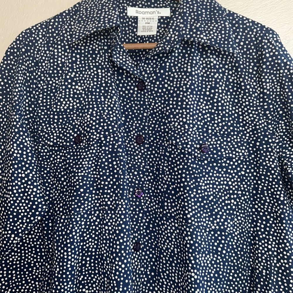 Roaman’s Women’s Vintage Polka Dot Long Sleeve Blouse. Size XL. 100% Cotton.